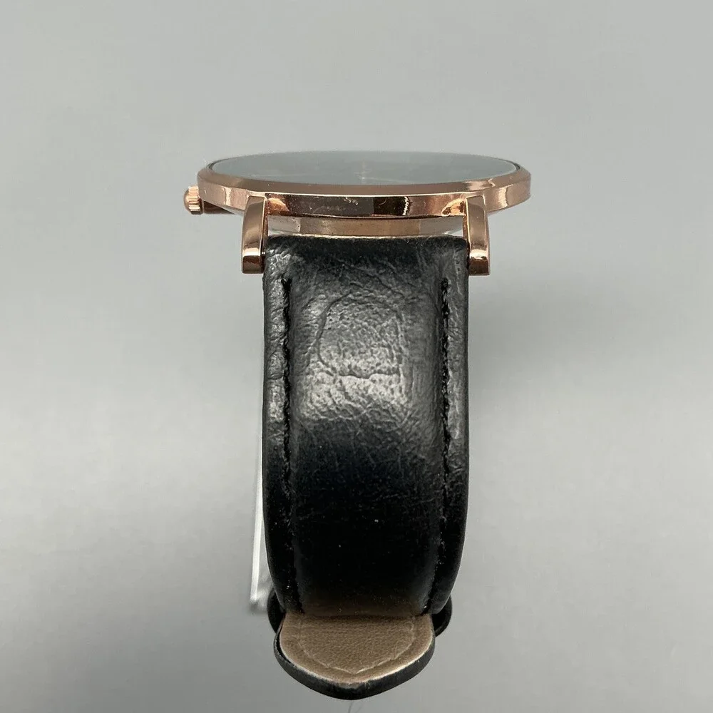 Daniel Wellington Mens Watch 40mm Black Dial Rose Gold Tone Leather New Battery